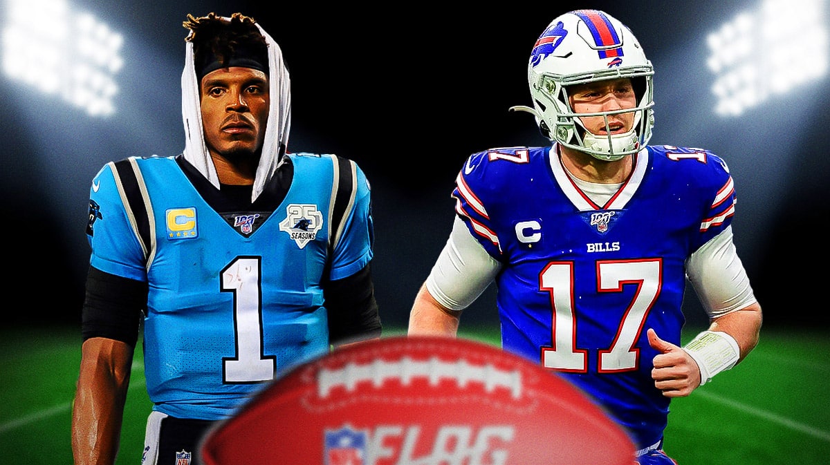 Cam Newton (young and in Panthers jersey) next to Josh Allen (Bills)