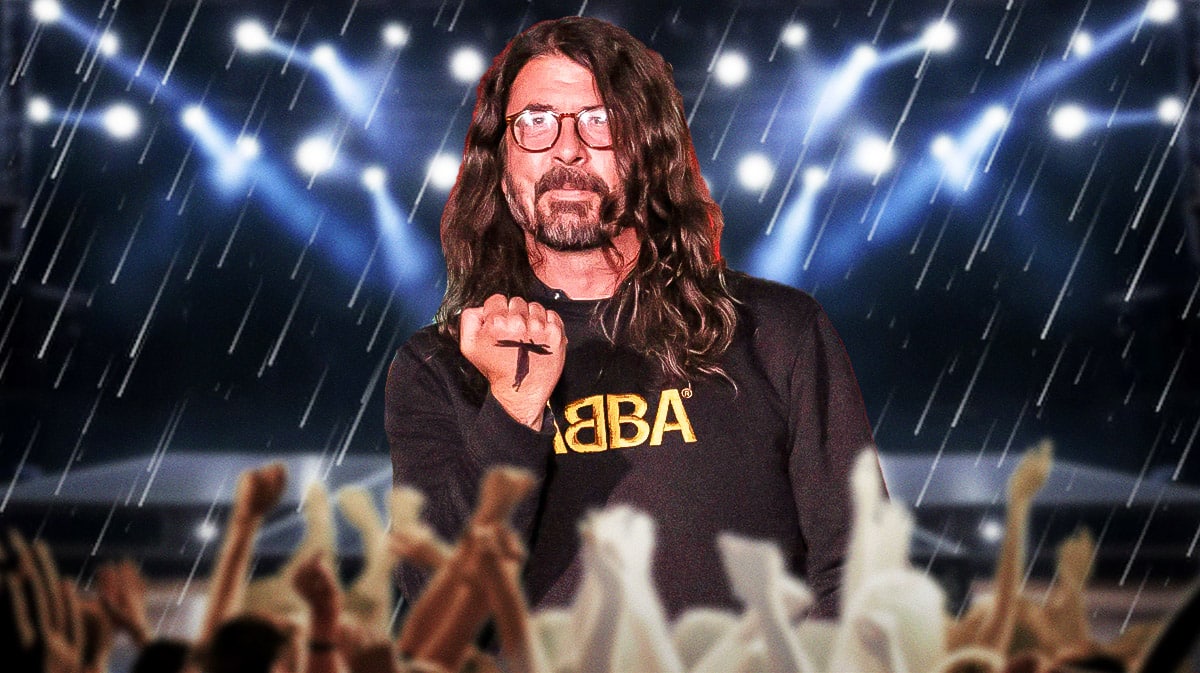 Foo Fighters' Dave Grohl with rain.