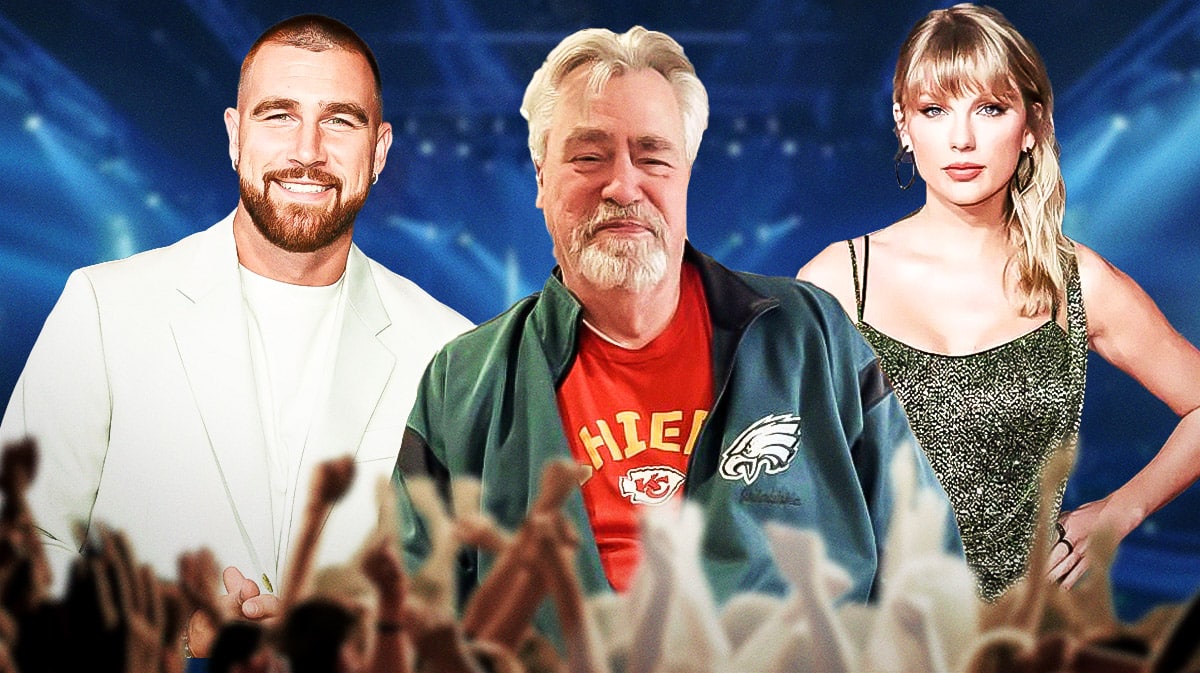 Travis Kelce, Ed Kelce, and Taylor Swift.