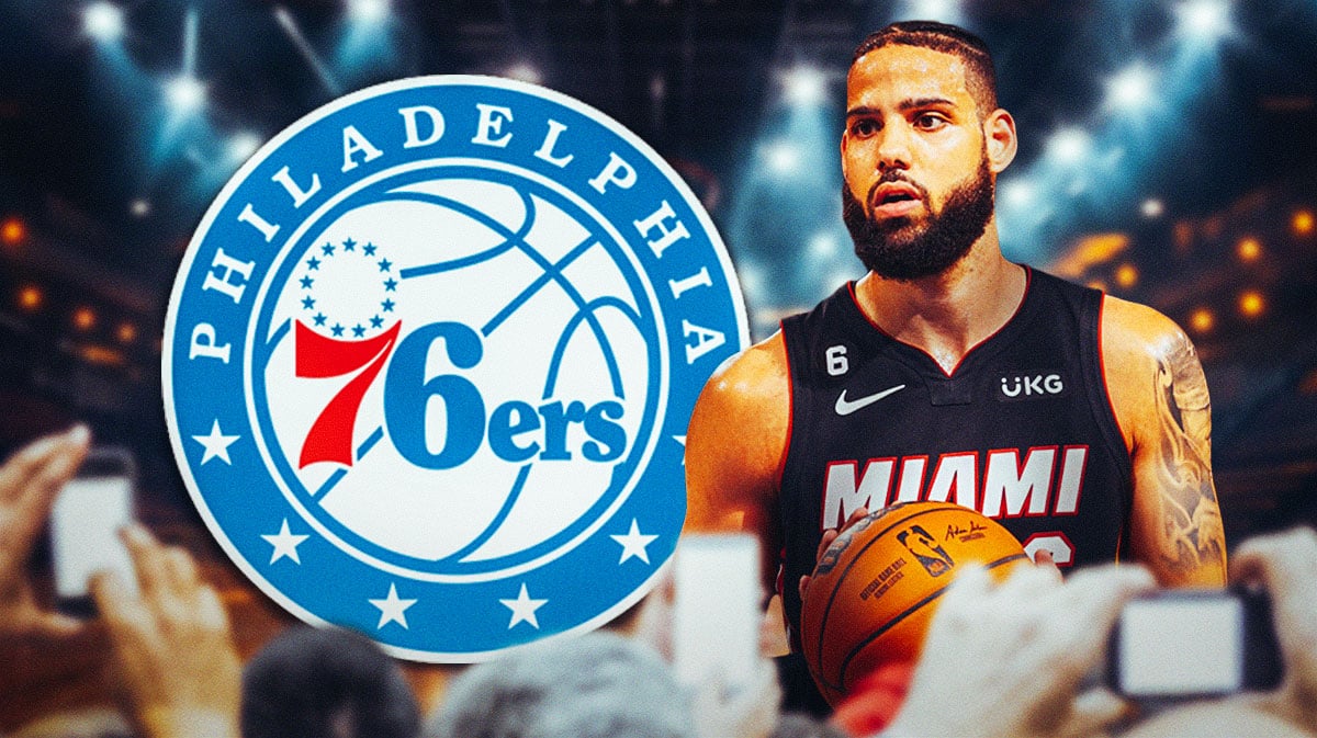 Caleb Martin next to 76ers logo