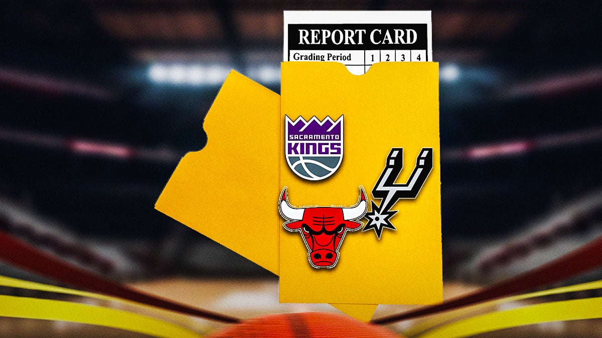 Kings, Bulls, Spurs logos on a report card, letter grades on report card