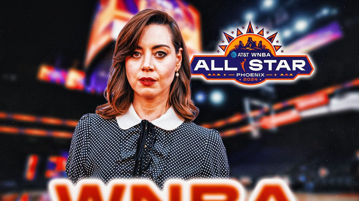 Aubrey Plaza at the WNBA All-Star game.