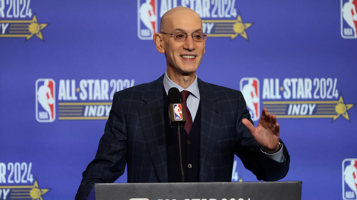 NBA Commissioner Adam Silver talks to media during a press conference before NBA All Star Saturday Night at Lucas Oil Stadium