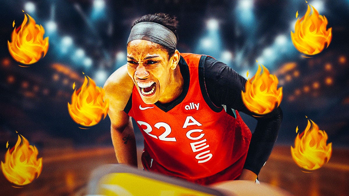 WNBA Las Vegas Aces player A'ja Wilson, with fire in her eyes