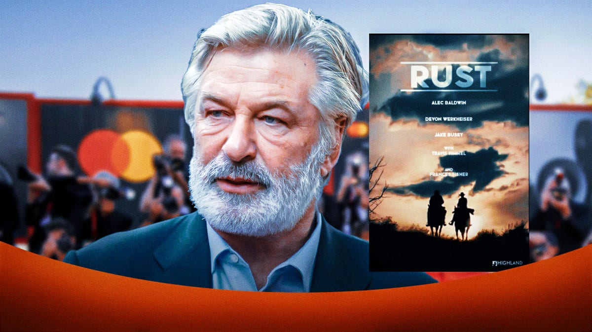 Alec Baldwin and a movie poster for Rust.