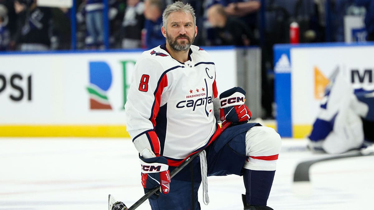 Washington Capitals left wing Alex Ovechkin (8) warms up before a game against the before a game against the Tampa Bay Lightning at Amalie Arena.