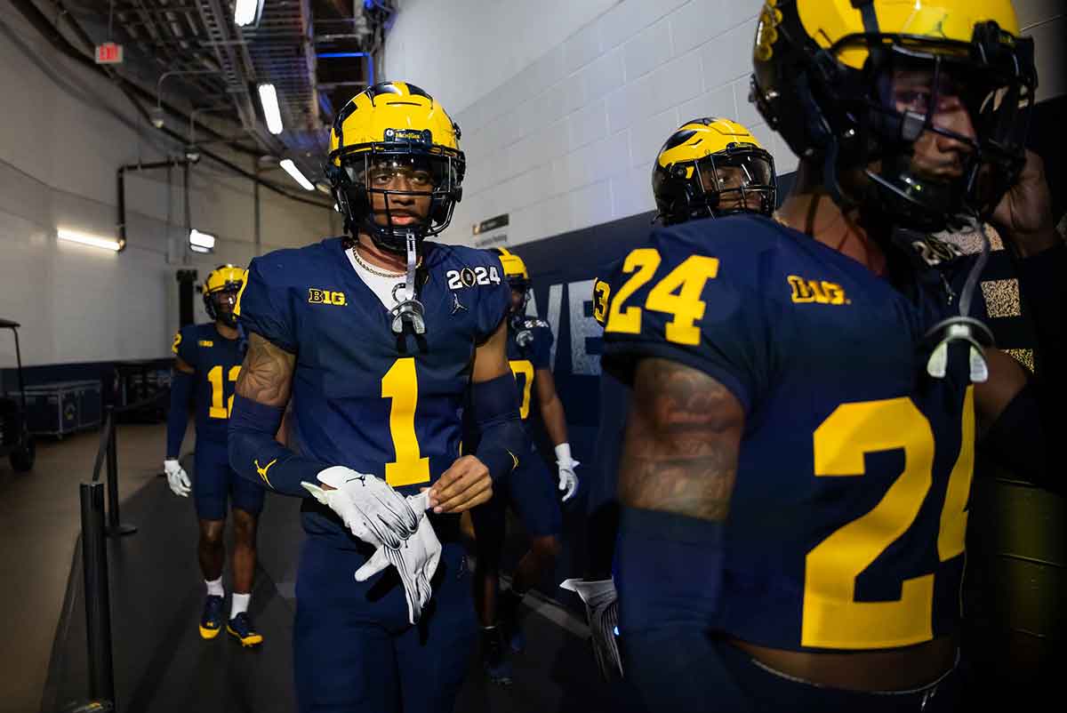  Michigan Wolverines defensive back Amorion Walker (1) against the Washington Huskies during the 2024 College Football Playoff national championship game at NRG Stadium.