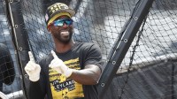 Pittsburgh Pirates designated hitter Andrew McCutchen (22) gestures at the batting cage before a game against the Philadelphia Phillies at PNC Park