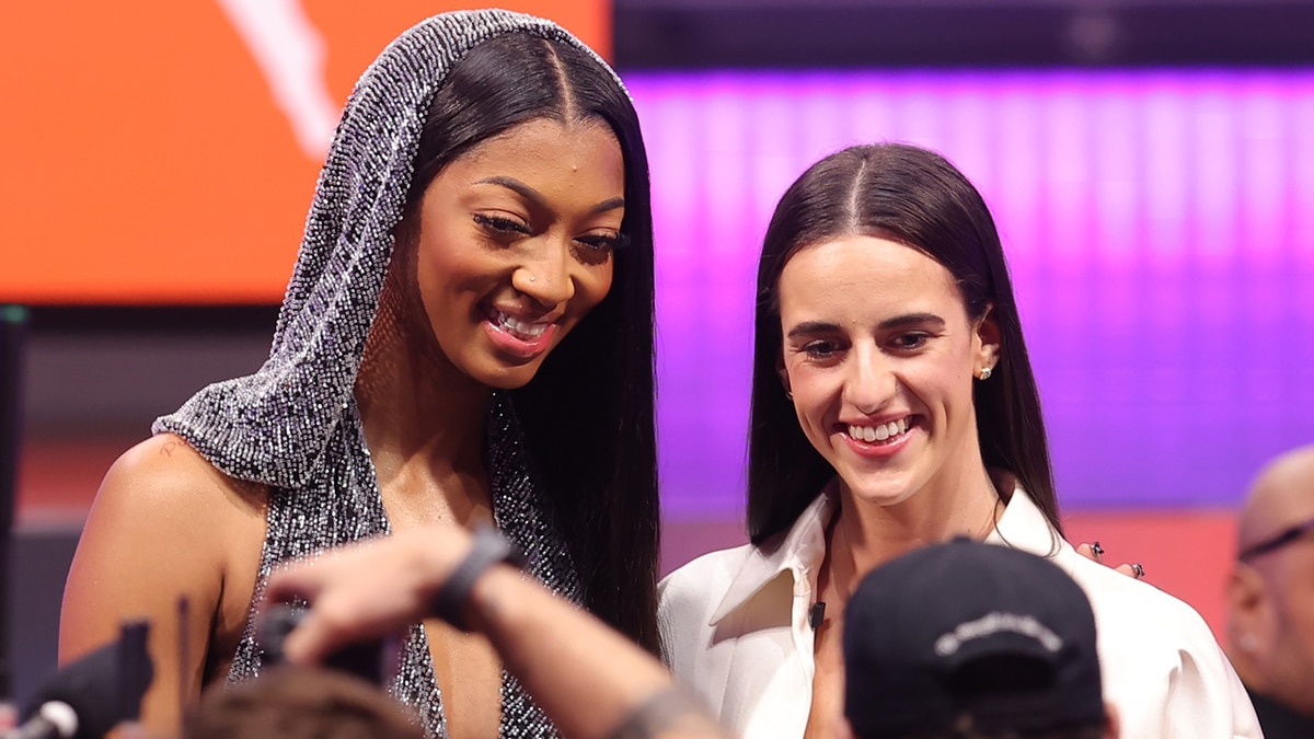 Apr 15, 2024; Brooklyn, NY, USA; Angel Reese and Caitlin Clark pose for photos before the 2024 WNBA Draft at Brooklyn Academy of Music. Mandatory Credit: Brad Penner-USA TODAY Sports