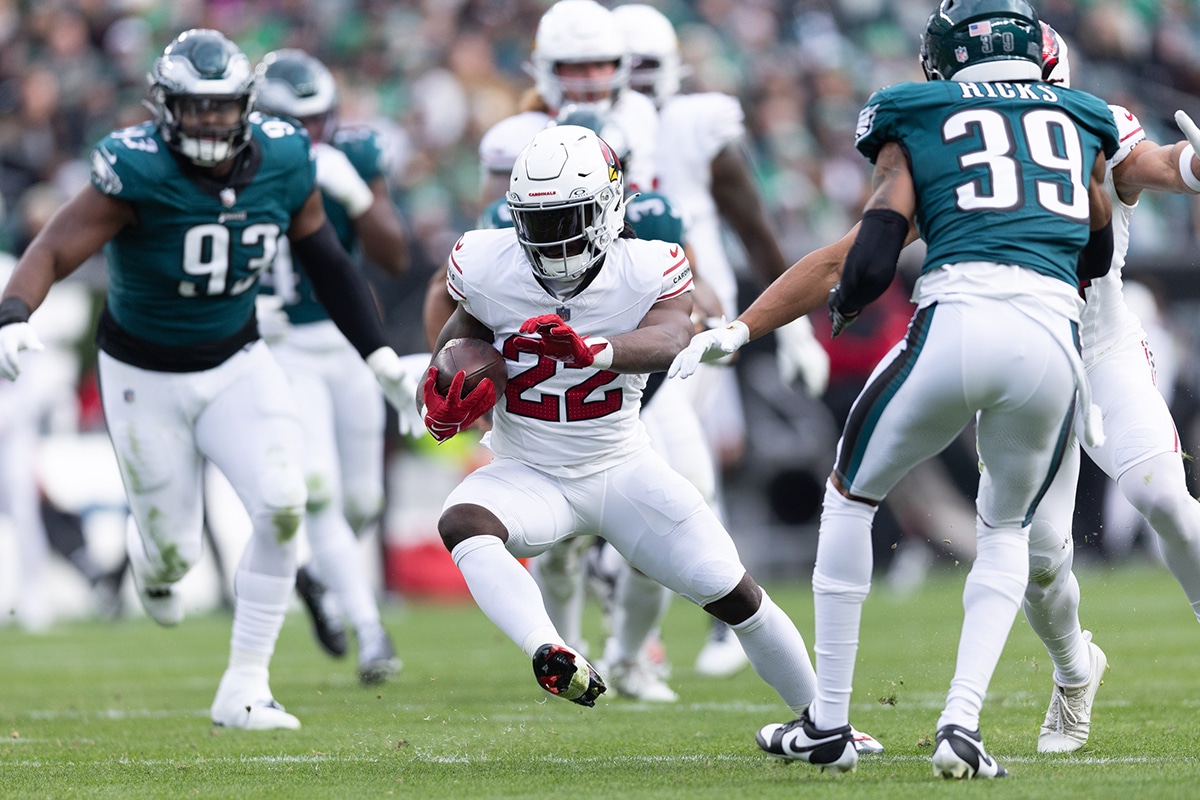 Arizona Cardinals running back Michael Carter (22) runs with the ball against the Philadelphia Eagles during the third quarter at Lincoln Financial Field. 
