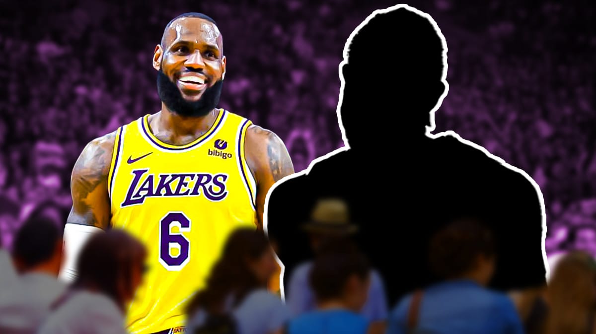 LeBron James next to the blacked-out silhouette of DeMar DeRozan.
