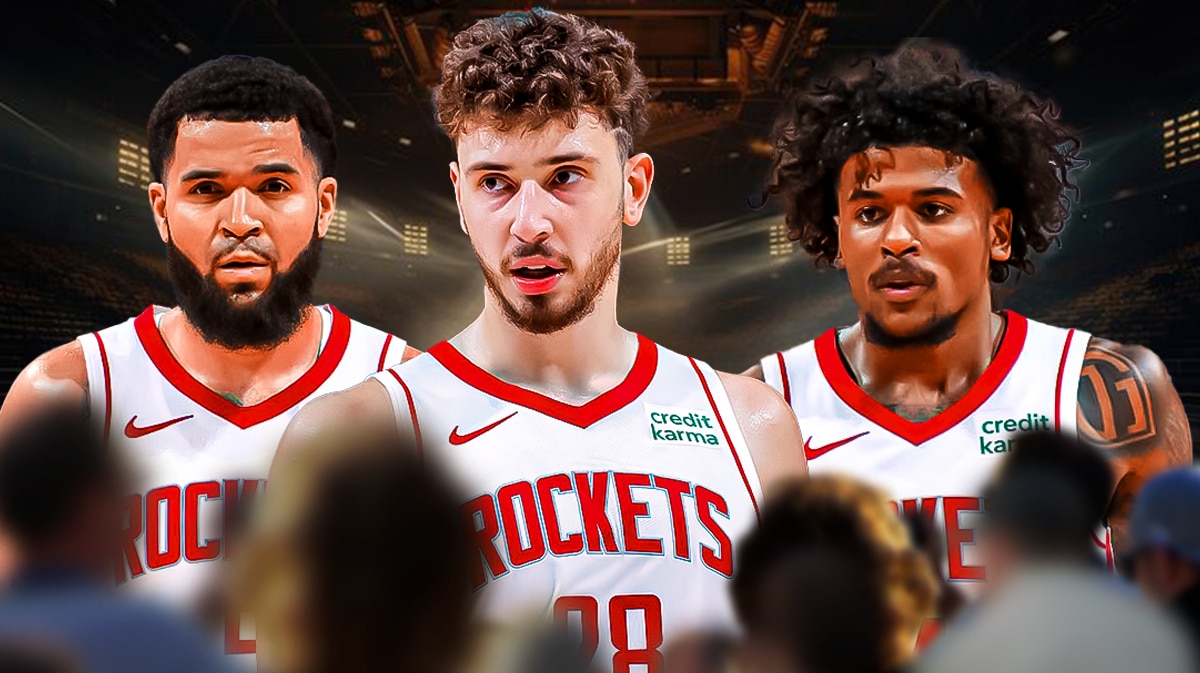 Photo: Fred VanVleet, Alperen Sengun, Jalen Green all in action in Rockets jerseys