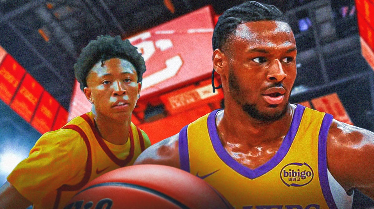 USC basketball, Trojans, Boogie Ellis, Bronny James, Boogie Ellis USC, Boogie Ellis and Bronny James with USC basketball arena in the background