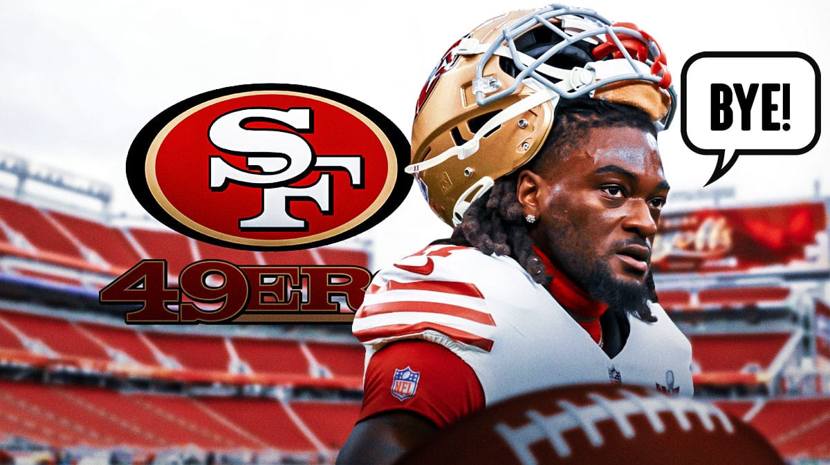 Brandon Aiyuk waves at 49ers logo and says "bye!"