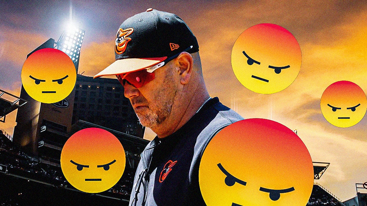 Brandon Hyde with a bunch of angry emojis around him