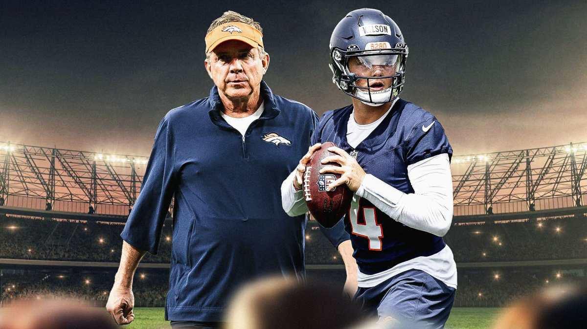 Broncos' Sean Peyon next to ex-Jets QB Zach Wilson, Bo Nix in background