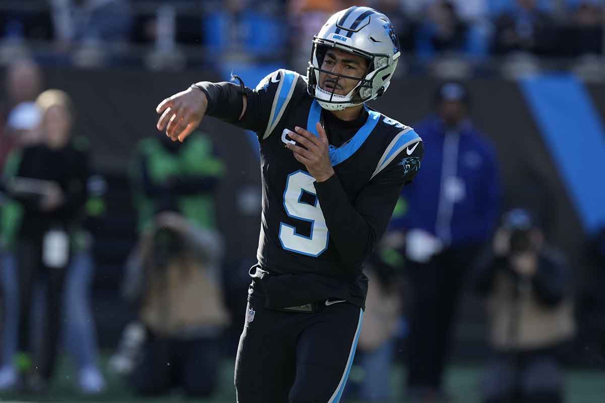 Carolina Panthers quarterback Bryce Young (9) throws against the Tampa Bay Buccaneers during the second quarter at Bank of America Stadium.