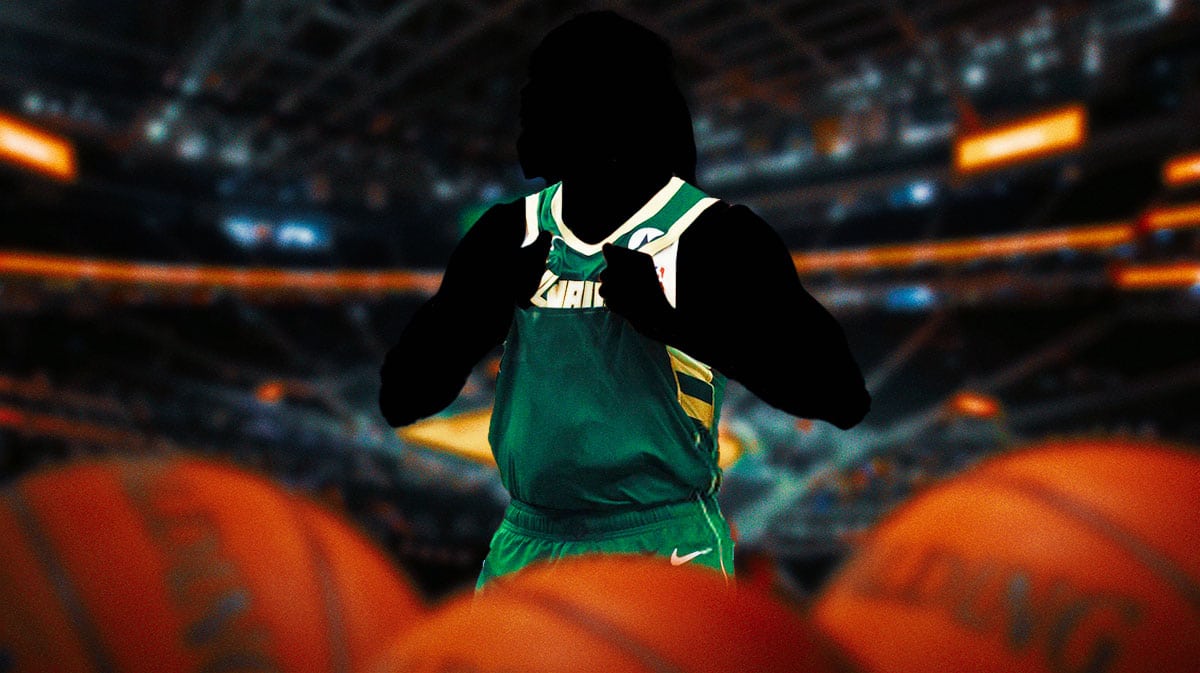 Silhouette of Delon Wright in action in a Bucks jersey