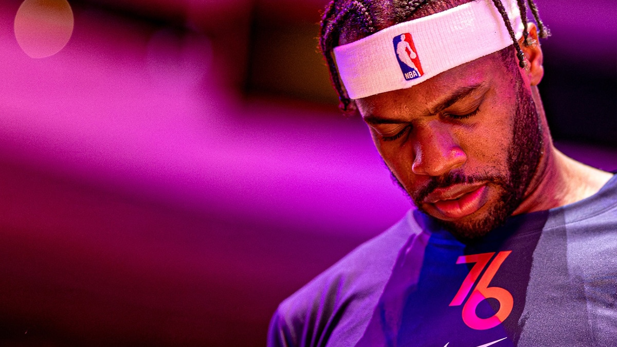 Philadelphia 76ers guard Buddy Hield before action against the Detroit Pistons at Wells Fargo Center.