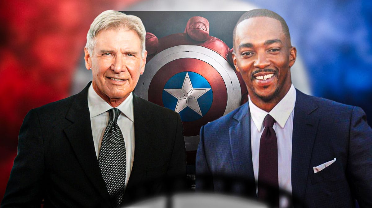 MCU Captain America 4 (Brave New World) poster and stars Harrison Ford, who plays Thunderbolt Ross, and Anthony Mackie, who plays Sam Wilson.