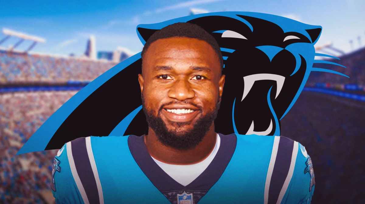 Bears' Yannick Ngakoue in Panthers' jersey during NFL Free Agency, Bryce Young in background