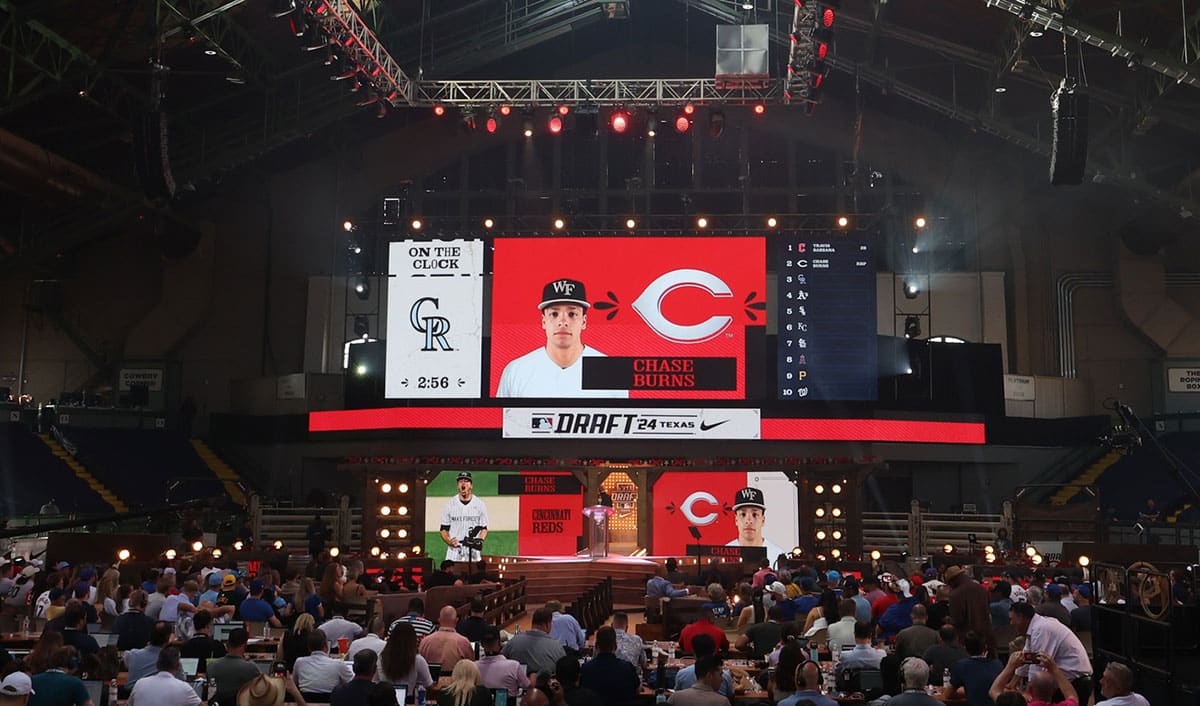 The Cincinnati Reds select Chase Burns with the second pick during the first round of the MLB Draft at Cowtown Coliseum.