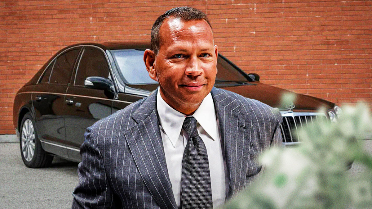 Alex Rodriguez in front of a car from his collection.