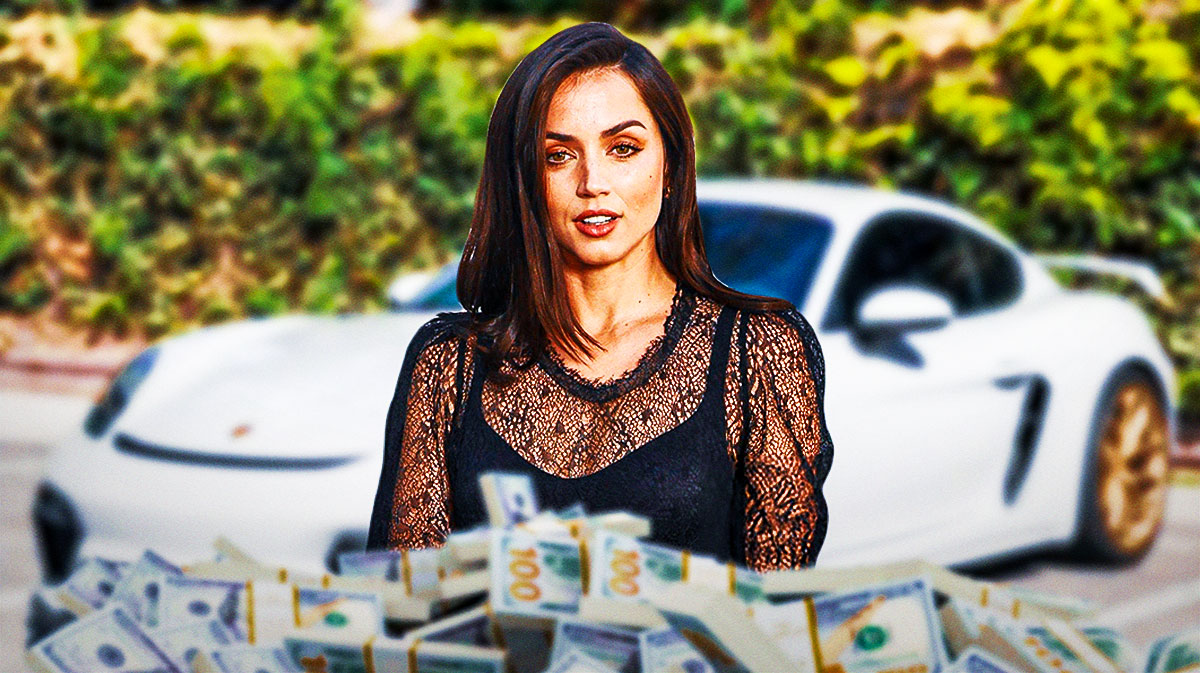 Ana de Armas in front of a car from her collection.