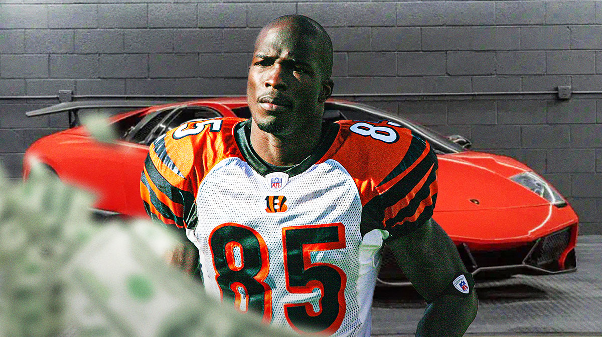Chad Ochocinco in front of a car from his collection.