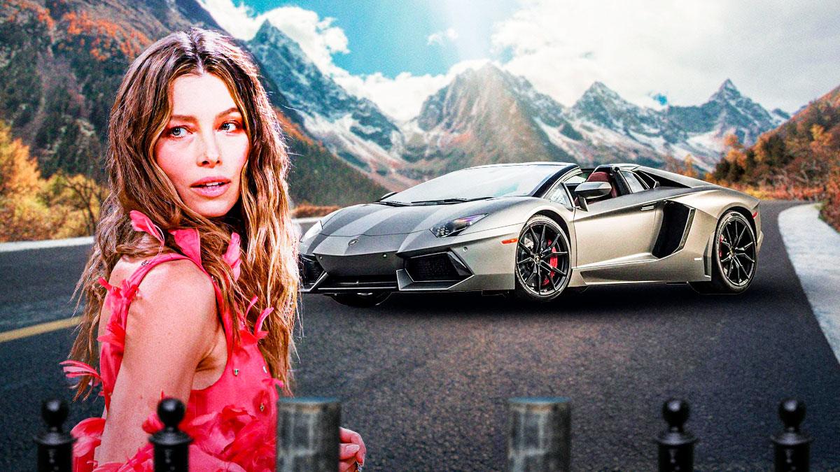 Jessica Biel in front of a car from her collection.