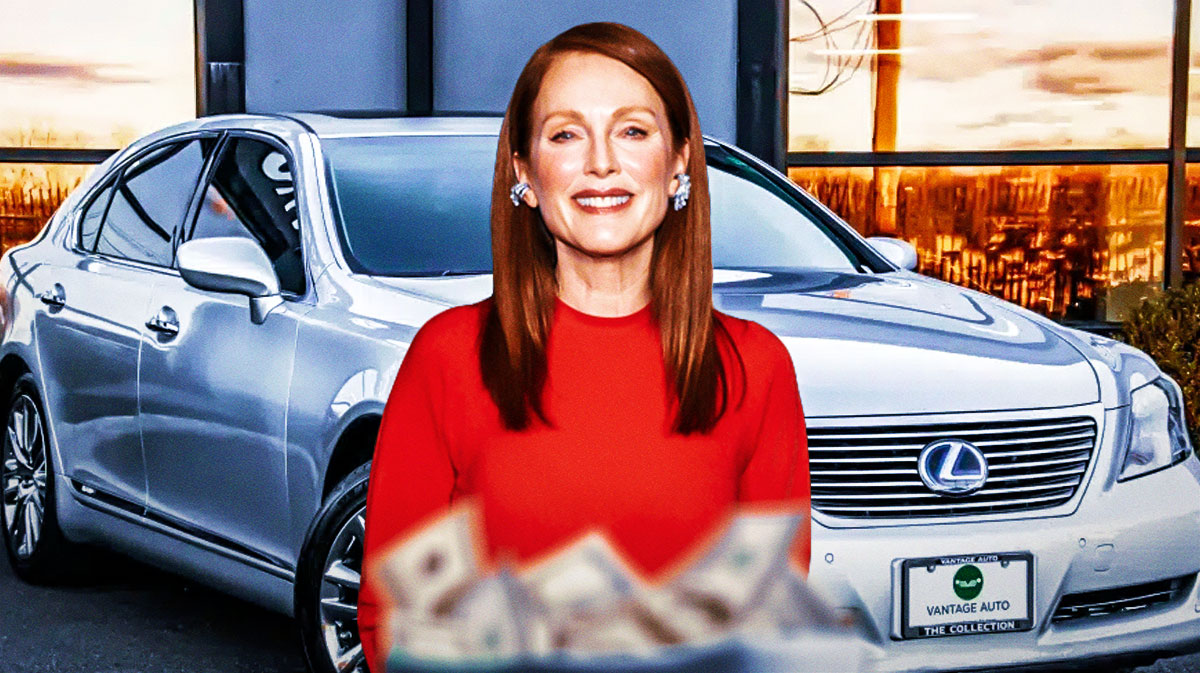 Julianne Moore in front of a car from her collection.