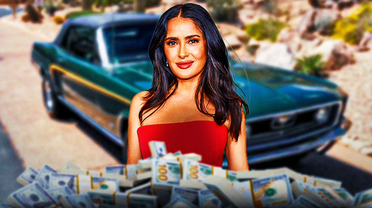 Salma Hayek in front of a car from her collection.