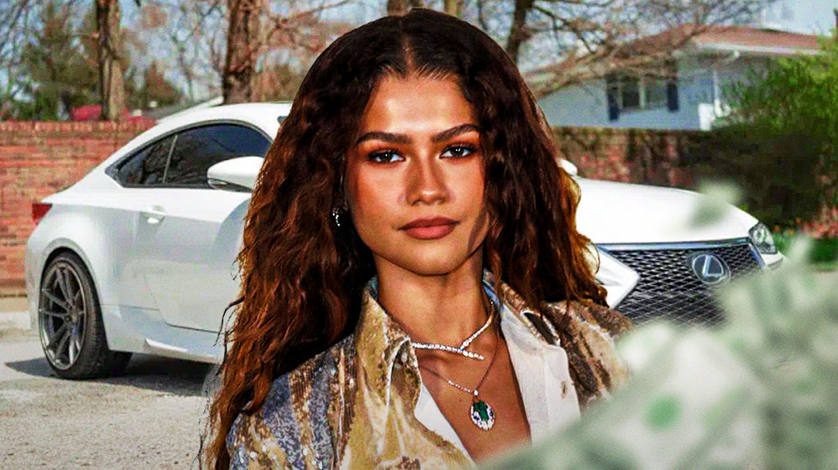 Zendaya in front of a car from her collection.