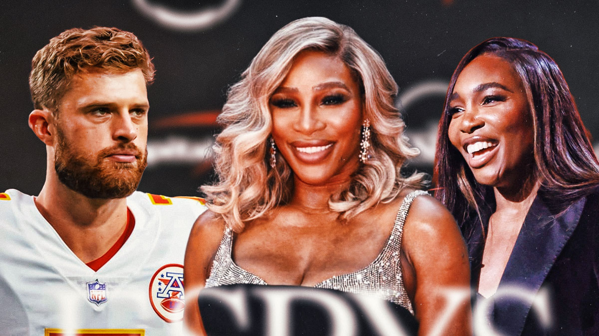 Chiefs' Harrison Butker looking at Serena Williams, Venus Williams