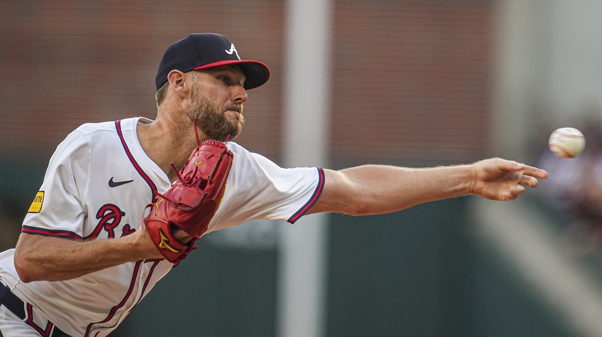 Atlanta Braves starting pitcher Chris Sale (51) pitches against the San Francisco Giants during the first inning at Truist Park.