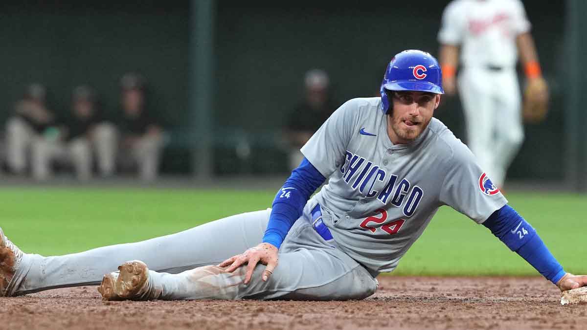 Chicago Cubs outfielder Cody Bellinger (24) steals second base in the third inning against the Baltimore Orioles at Oriole Park at Camden Yards. 