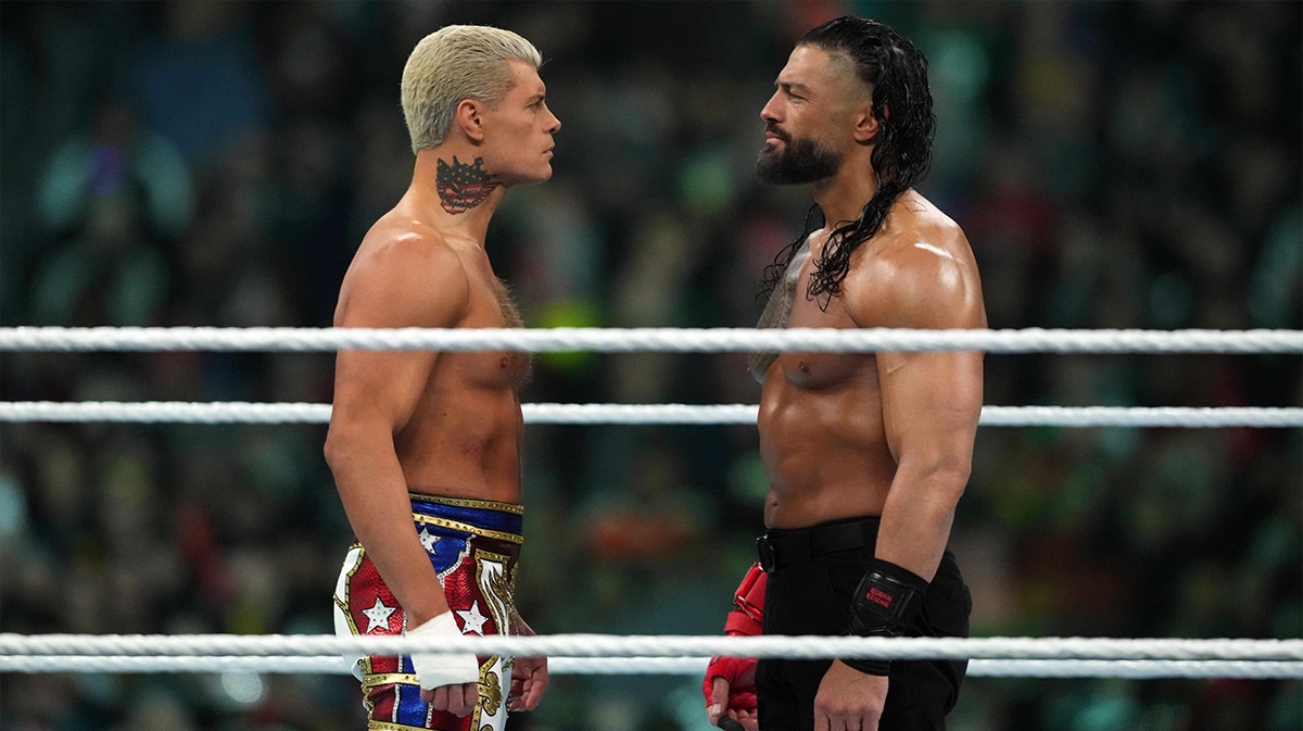 Cody Rhodes and Roman Reigns facing off WrestleMania XL.