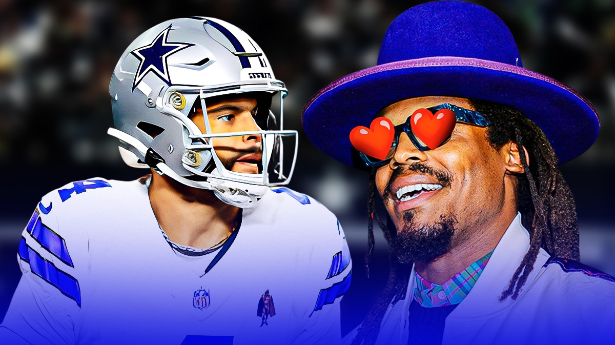 Cam Newton looks at Dak Prescott with heart eyes