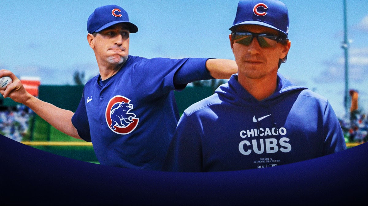 Chicago Cubs pitcher Kyle Hendricks, with Craig Counsell next to him.