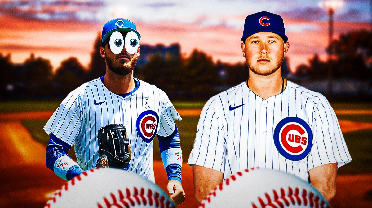 Nate Pearson in a Cubs uniform. Cubs Cody Bellinger with eyes popping out.