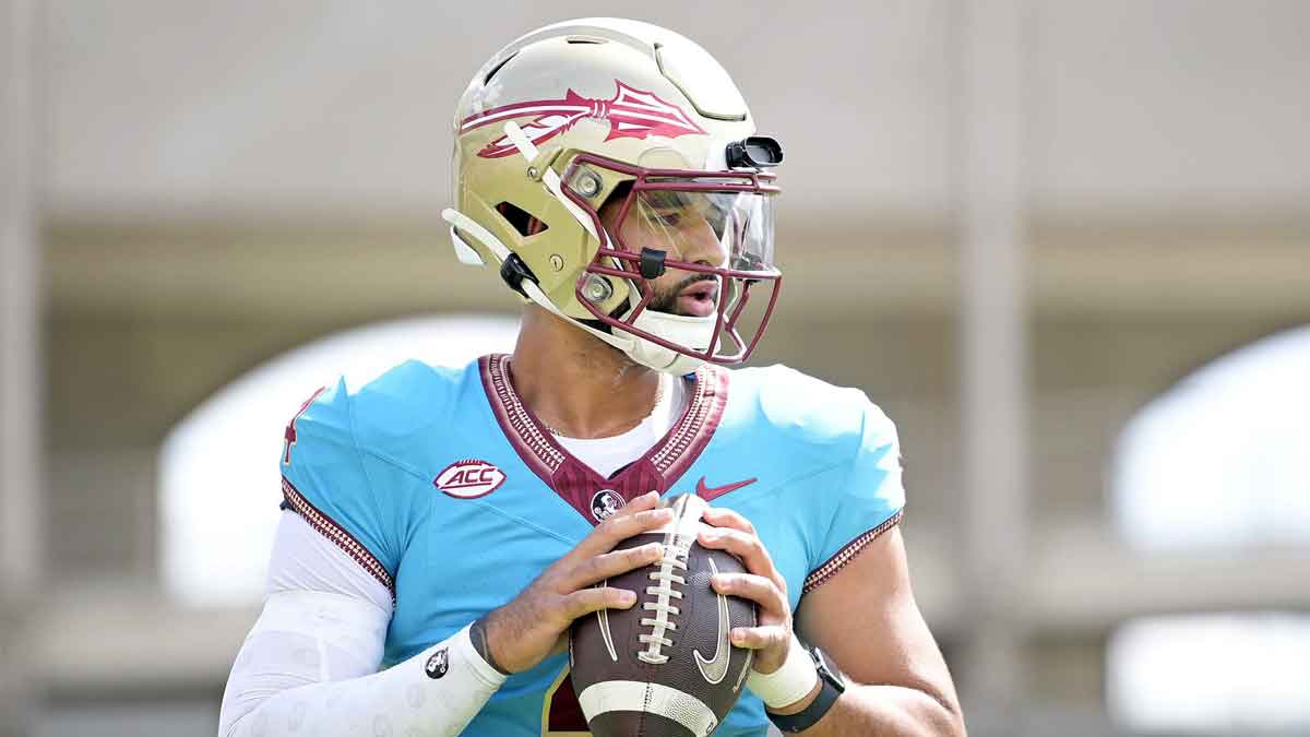 Florida State Seminoles quarterback DJ Uiagalelei (4) during the Spring Showcase at Doak S. Campbell Stadium. 