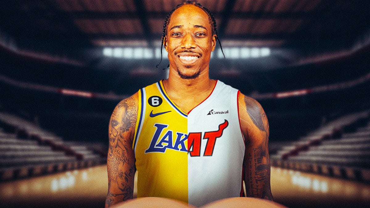 DeMar DeRozan in a half Lakers, half Heat jersey