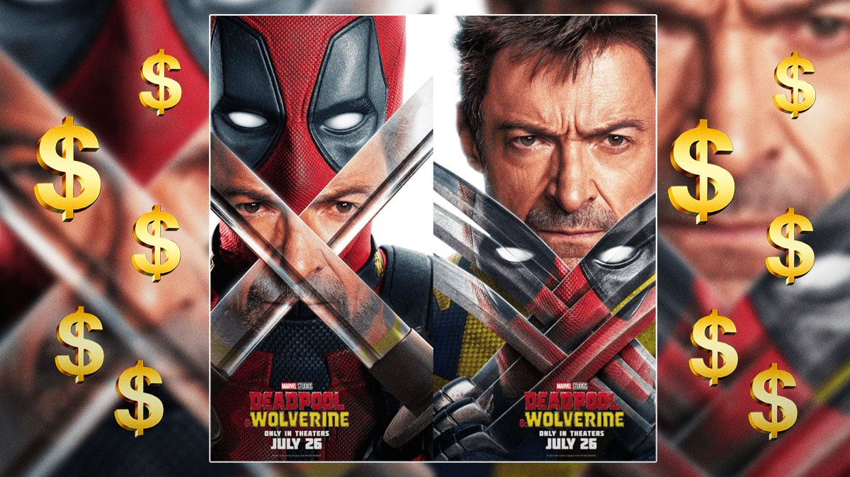 Deadpool and Wolverine with money signs.
