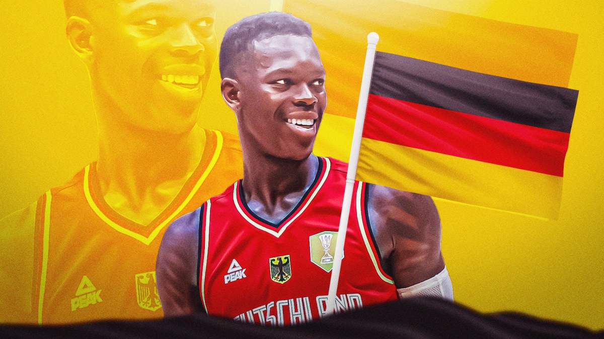 Dennis Schroder carrying Germany's flag.
