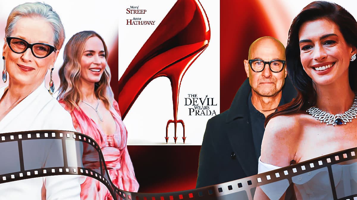 The Devil Wears Prada poster with sequel stars Meryl Streep, Emily Blunt, Stanley Tucci, and Anne Hathaway.