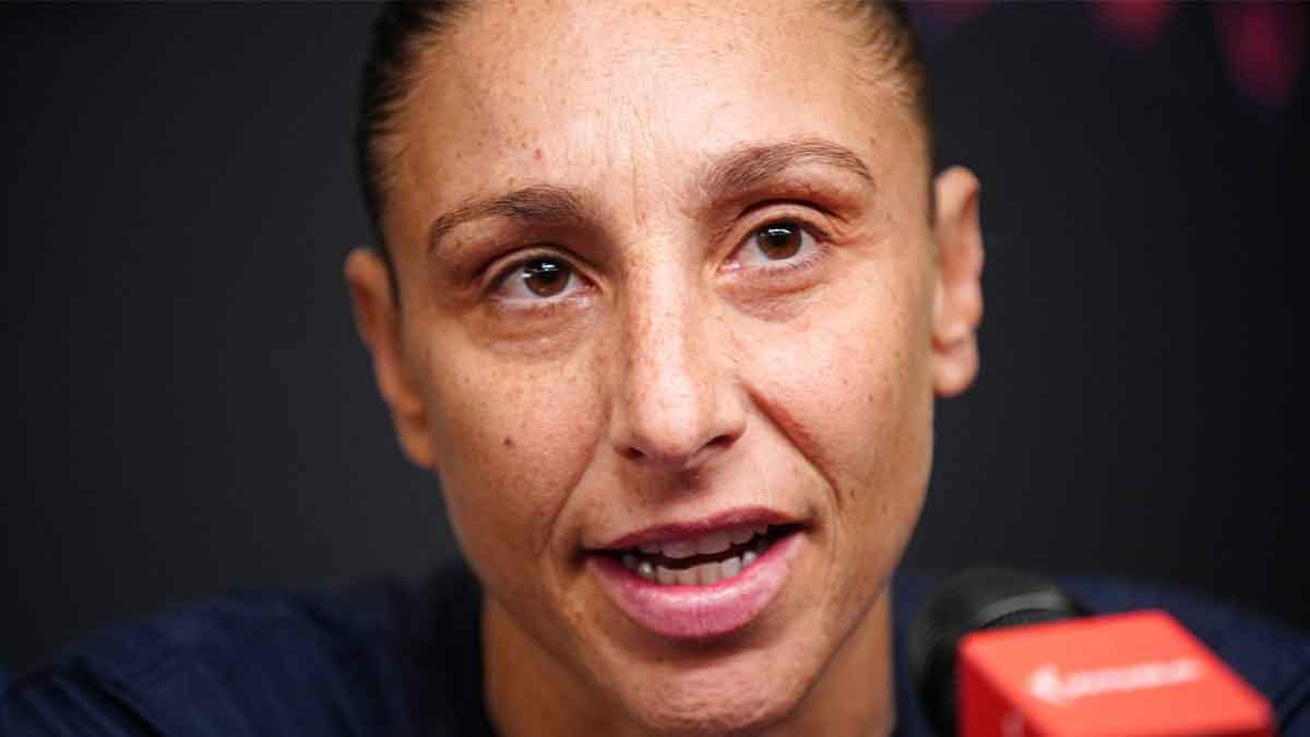 Team USA guard Diana Taurasi speaks to the press during WNBA All-Star Media Day at the Footprint Center.