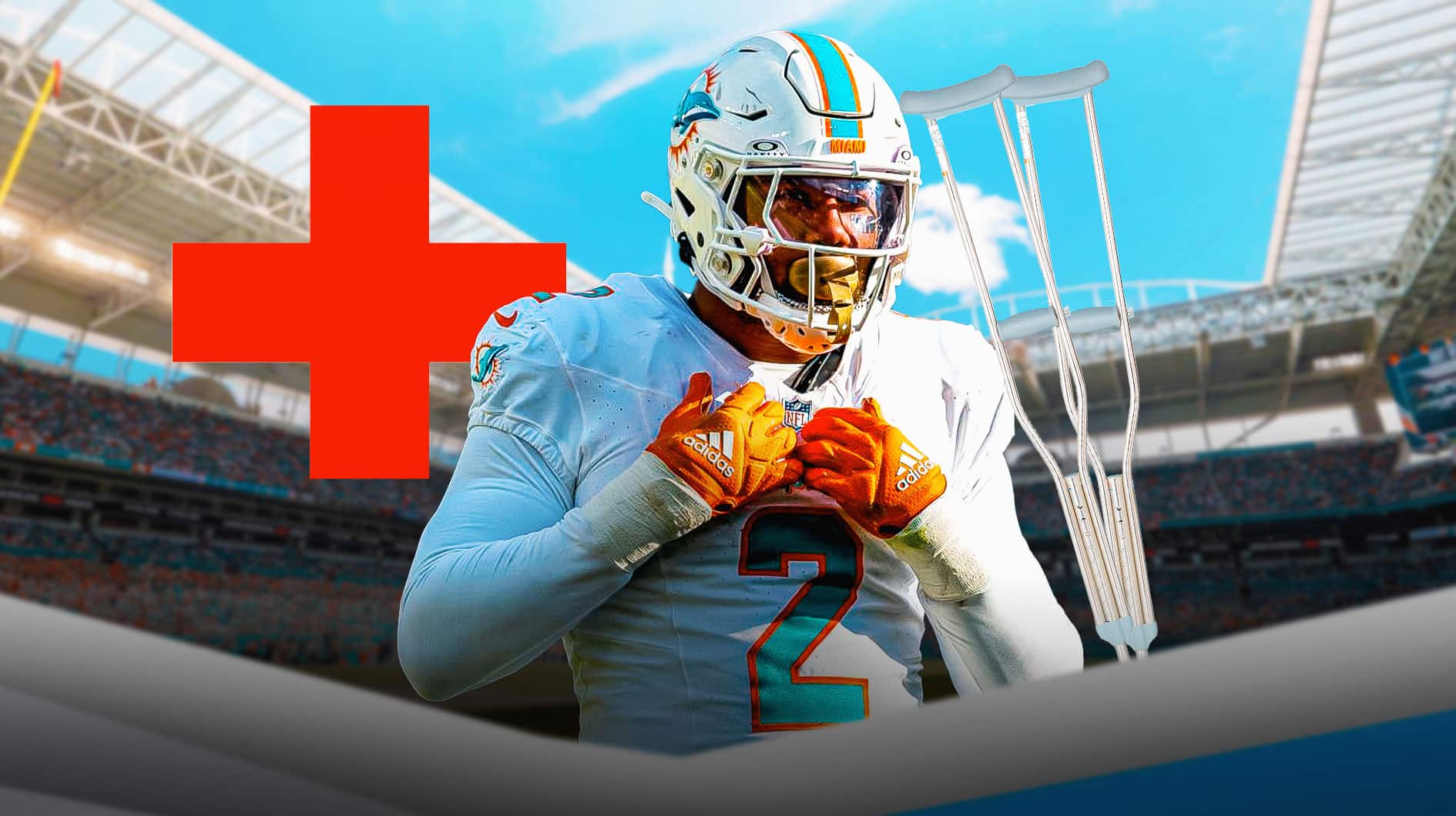 Dolphins star linebacker Bradley Chubb, medical cross next to him