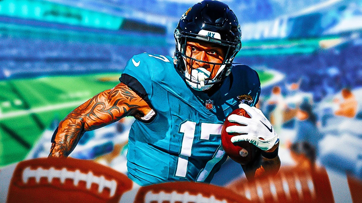 Jacksonville Jaguars star Evan Engram in front of EverBank Stadium.