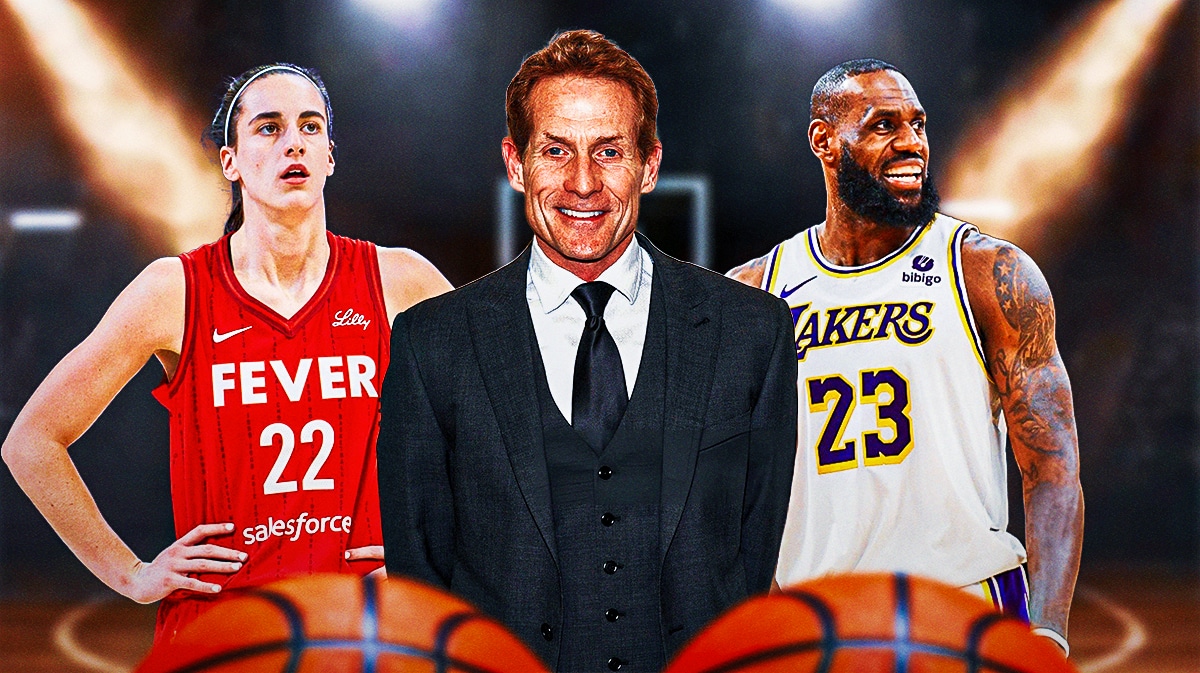 Indiana Fever player Caitlin Clark, Skip Bayless, and Los Angeles Lakers player LeBron James