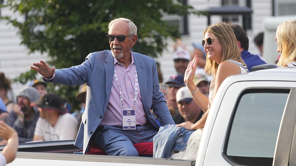 Hall of Fame inductee Jim Leyland during the Parade of Legends in Cooperstown, NY.